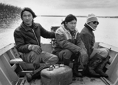Melvin Tony, James Tony, and John Chikigak, all from Alakanuk, traveling on the Yukon.